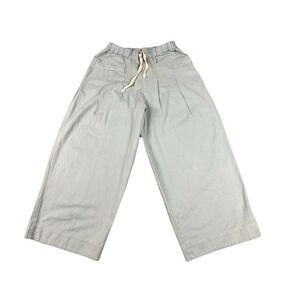 Free People Women's Wide Leg Pants S Green Blue Cropped Pleated Front Pockets
